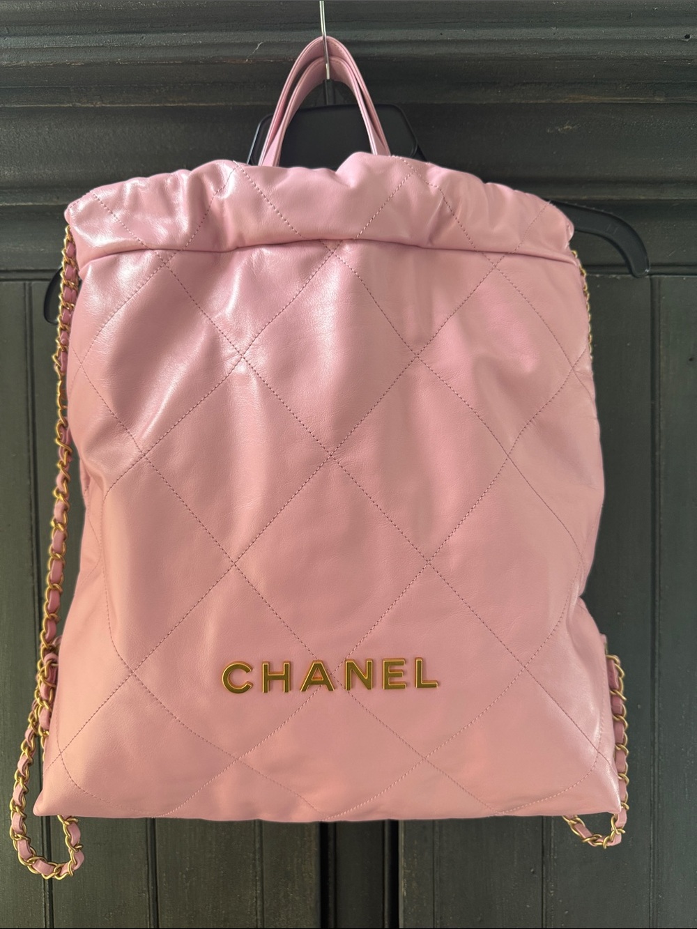 CHANEL 22 Pink Quilted Leather Backpack with Gold-Tone Hardware